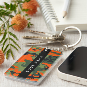 Porte-clefs Motif de camouflage orange, Votre nom, Personnalis