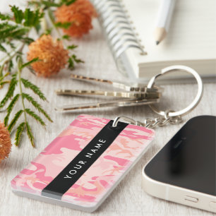 Porte-clefs Motif de camouflage rose, Votre nom, Personnaliser