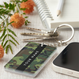 Porte-clefs Motif de camouflage vert, Votre nom, Personnaliser