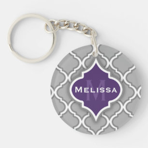 Porte-clefs Motif de carreaux marocain violet et gris élégant