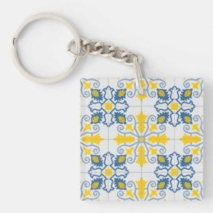 Porte-clefs Motif de carreaux portugais jolis bleu et jaune