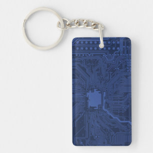 Porte-clefs Motif de carte mère Geek bleu