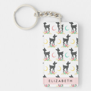 Porte-clefs Motif de cerfs, Cerf de bébé, Boho, Fleurs, Votre