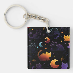 Porte-clefs Motif de chat céleste magique avec lunes