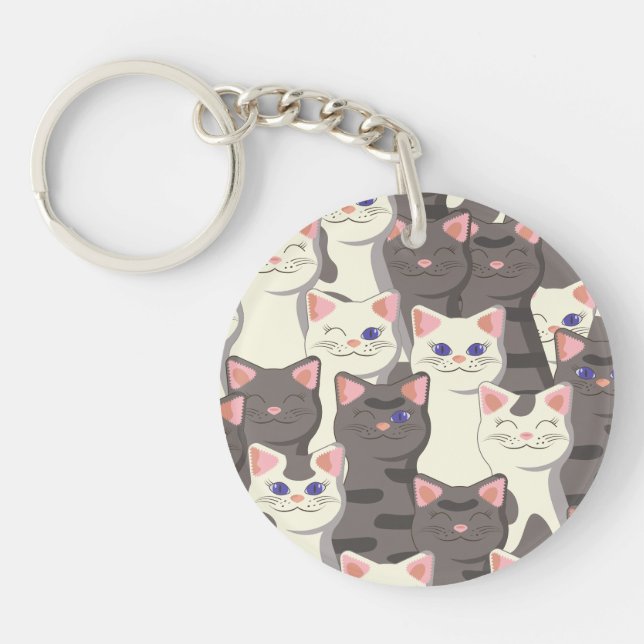 Porte-clefs Motif de chats blancs et gris (Devant)
