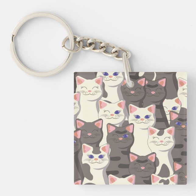 Porte-clefs Motif de chats blancs et gris (Devant)