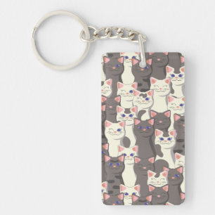 Porte-clefs Motif de chats blancs et gris