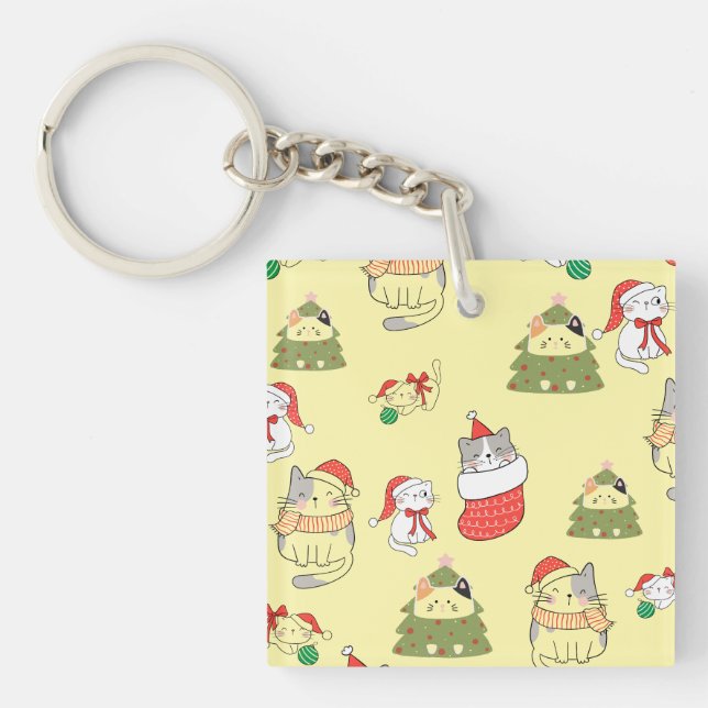 Porte-clefs Motif de chats de Noël mignons – Conception festiv (Devant)