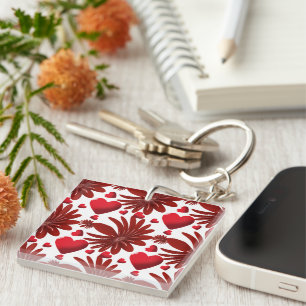 Porte-clefs Motif de cœur floral rouge esthétique fleur romant