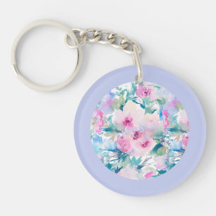 Porte-clefs Motif de collage de fleurs rose et bleue porte - c