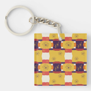 Porte-clefs motif de couleur rétro avec fleurs