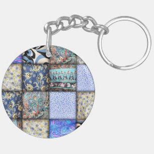 Porte-clefs Motif de courtepointe Blue Faux