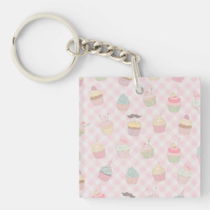Porte-clefs Motif de cupcakes mignons à carreaux rose pastel
