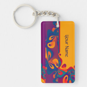 Porte-clefs Motif de design graphique - orange violet + votre 