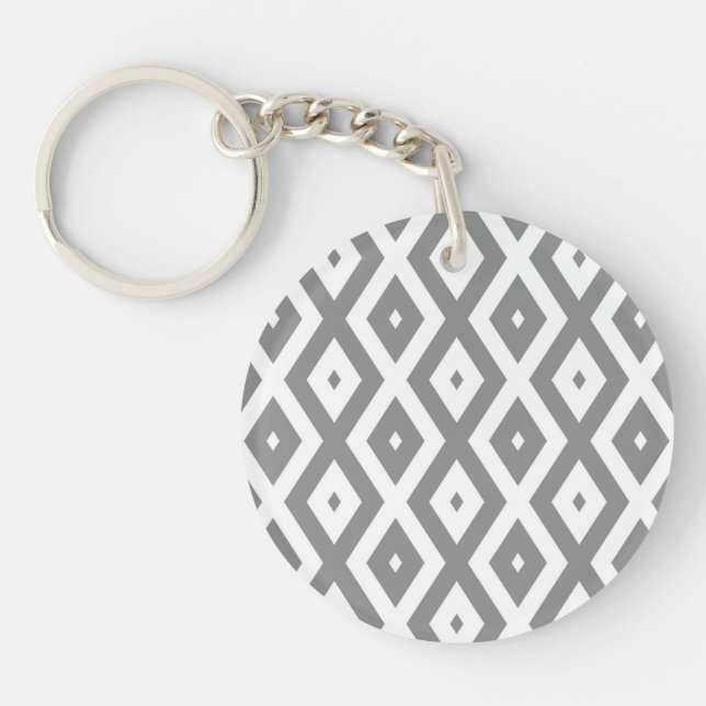 Porte-clefs Motif de diamants gris et blanc (Devant)