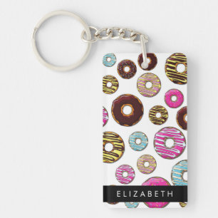 Porte-clefs Motif De Donuts, De Donuts Colorés, Votre Nom
