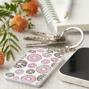 Porte-clefs Motif De Donuts, Donuts Roses, Donuts Blancs