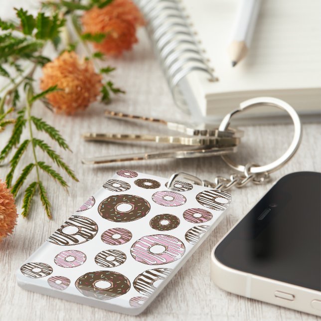 Porte-clefs Motif De Donuts, Donuts Roses, Donuts Brown (Devant droit)