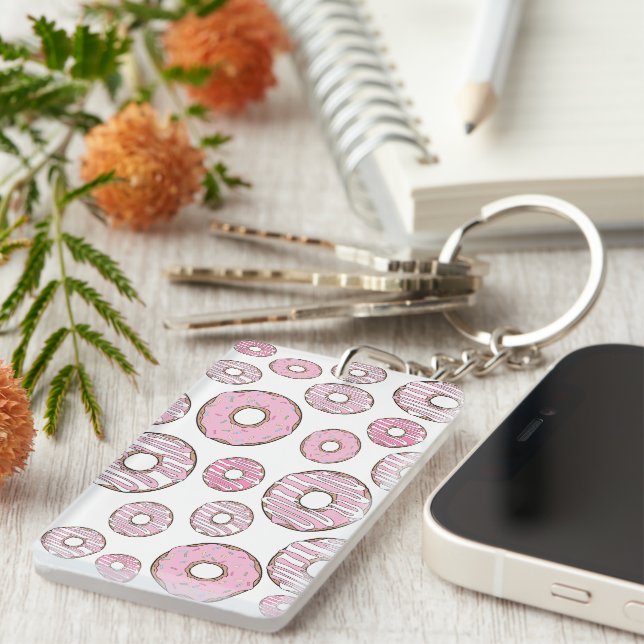 Porte-clefs Motif De Donuts, Donuts Roses, Saupoudrages (Devant droit)