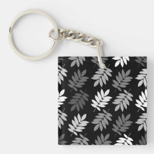Porte-clefs Motif de feuille aînée noir blanc gris