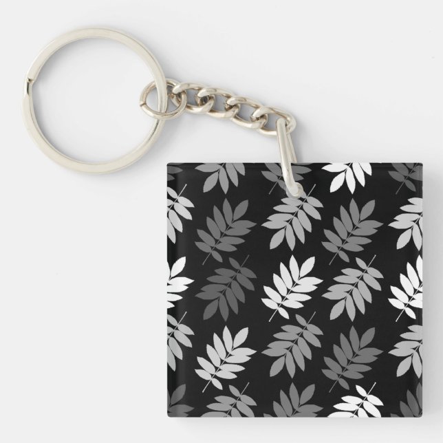 Porte-clefs Motif de feuille aînée noir blanc gris (Devant)