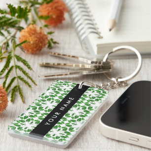 Porte-clefs Motif de feuille, Feuilles vertes, Votre nom