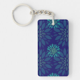 Porte-clefs Motif de feuilles florales bleu marine et vert mod