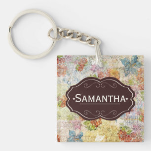 Porte-clefs Motif de fleur en détresse personnalisé vintage
