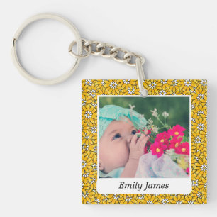 Porte-clefs Motif de fleur jaune personnalisé avec photo