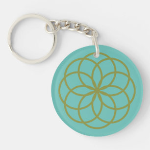 Porte-clefs Motif de fleur turquoise et verte en acrylique