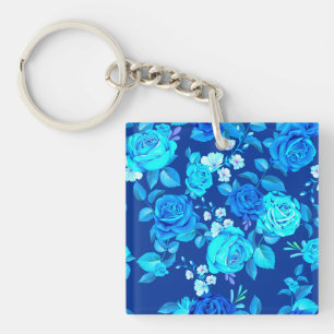 Porte-clefs Motif de fleurs de rose bleue classique-87600
