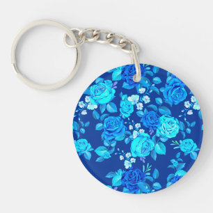 Porte-clefs Motif de fleurs de rose bleue classique-87600