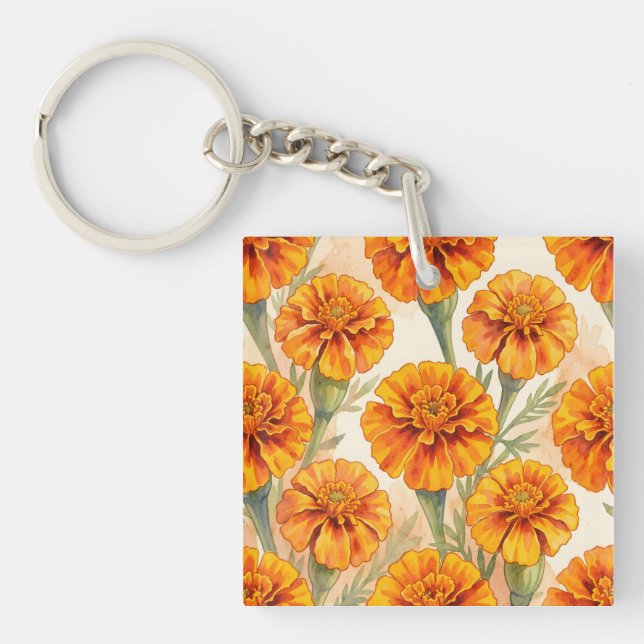 Porte-clefs Motif de fleurs de souci orange (Devant)