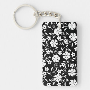 Porte-clefs Motif de fleurs en spirale noir et blanc mignon