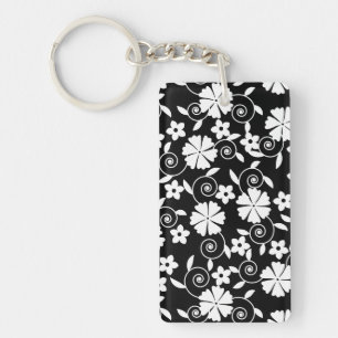 Porte-clefs Motif de fleurs en spirale noir et blanc mignon