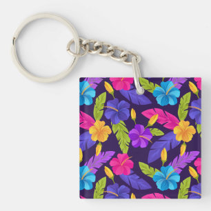 Porte-clefs Motif de fleurs Feuilles tropicales colorées