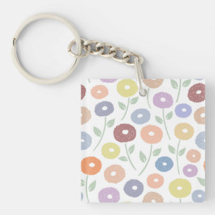 Porte-clefs Motif de fleurs floues Pastels sur fond blanc