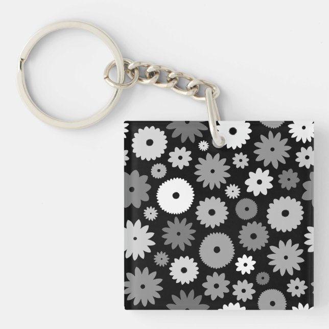 Porte-clefs Motif de fleurs monochromes (Devant)