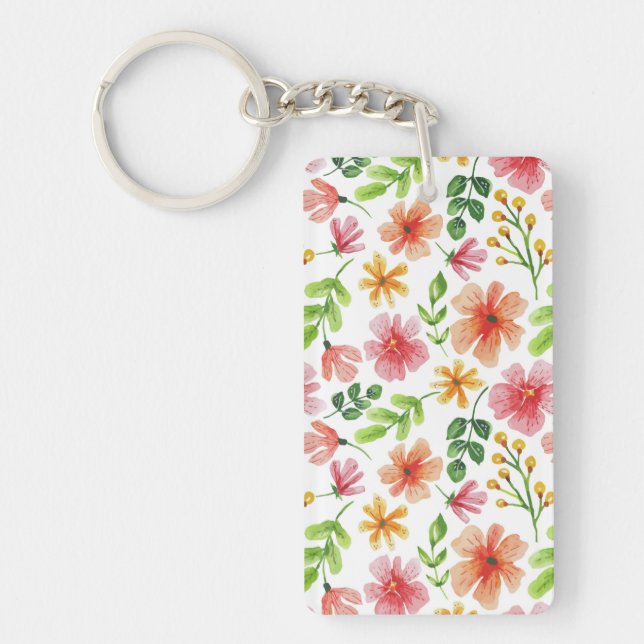 Porte-clefs Motif de fleurs roses à l'aquarelle (Devant)