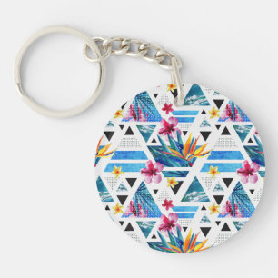 Porte-clefs Motif de fleurs tropical géométrique
