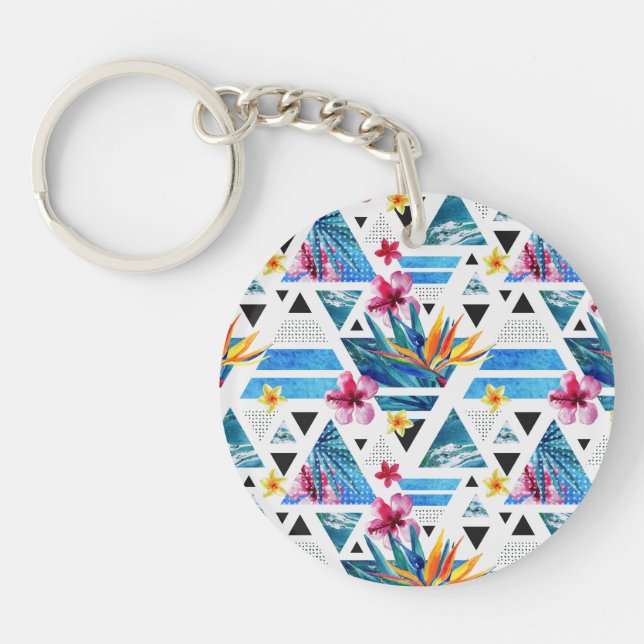 Porte-clefs Motif de fleurs tropical géométrique (Devant)