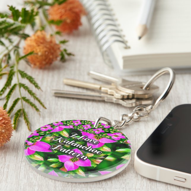 Porte-clefs Motif de fleurs tropicales roses (Devant Droit)