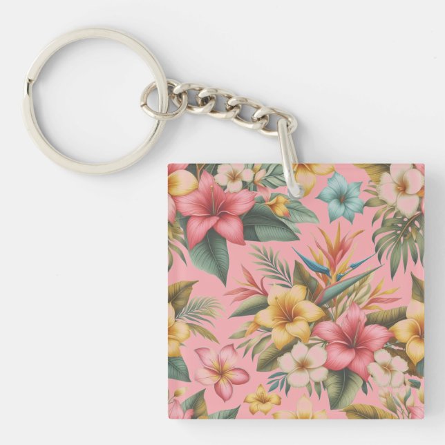 Porte-clefs Motif de fleurs tropicales vibrant  (Devant)