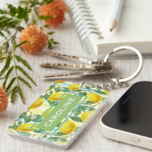 Porte-clefs Motif de fruit de citron d'été méditerranéen perso