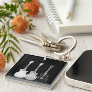 Porte-clefs Motif de guitare noir et blanc personnalisé