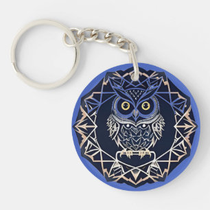 Porte-clefs 🦉 Motif de hibou géométrique Art Charme 🦉