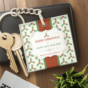 Porte-clefs Motif de houx de Noël Houx vert Baies rouges