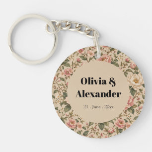 Porte-clefs Motif de jardin de pivoines et de roses romantique