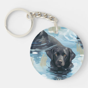 Porte-clefs Motif de Labrador noir nageant
