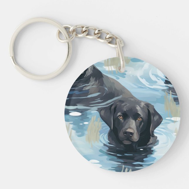 Porte-clefs Motif de Labrador noir nageant (Devant)